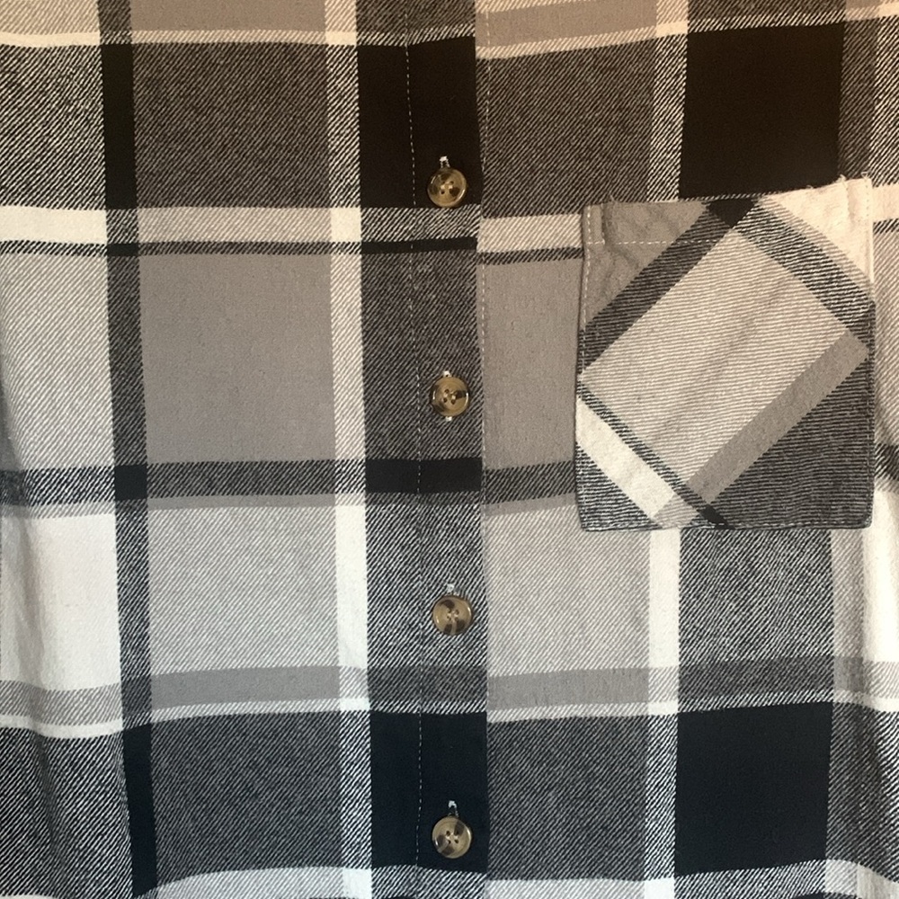 Plaid flannel dress with fringe frayed bottom black gray white size XS hayride - Picture 5 of 9